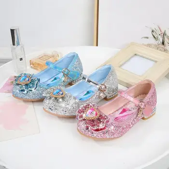 Disney dievčatá sandály letné nový detí crystal vysoké podpätky mrazené princezná topánky dievčatko luk topánky elsa strany školy