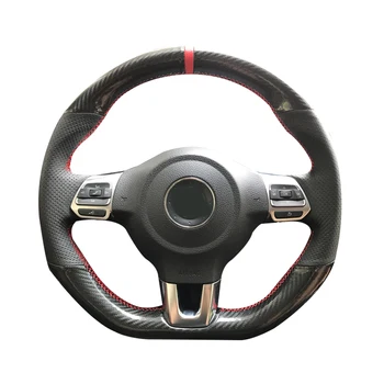 5D Uhlíkových Vlákien&Otvor Kožený Volant Ručné Šitie Zábal Kryt vhodný Na Volkswagen Golf 6 GLAXAY MK6 / Polo je GLAXAY / Scirocco R