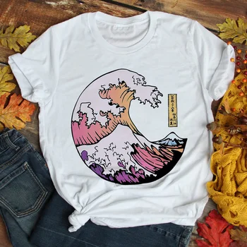 Ružová Plus Veľkosť T-shirt Ženy Lete Vrchol Hory Tlač Lady Bežné Tričko Topy Harajuku Streetwear Krátky Rukáv Tees Tričko