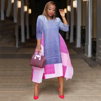 MD Elegantné Afriky Šaty Pre Ženy 2020 Fashion Stripe Šaty Plus Veľkosť Maxi Šaty Boubou Dashiki Župan Oblečenie Africain Homme