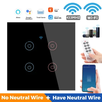 TUYA WiFi 433MHZ Smart Switch 1/2/3/4 Gang Stenu Dotknite sa Tlačidla Prepnúť Hlas, Diaľkové Ovládanie, Kompatibilné S Alexa A Domovská stránka Google