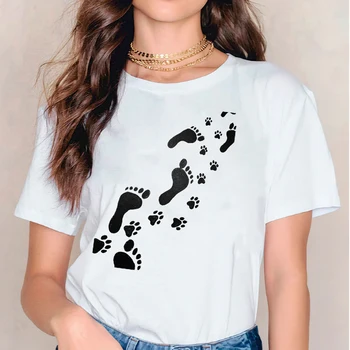 Tričká pre Ženy T-shirts Kreslených Mačka Zábavné Kiss Roztomilý Módne Krátky Rukáv Tlač Lady Dámske Grafický Hornej Ženský Čaj T-Shirt