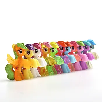 6pcs/taška Animal Poníky Multicolor Pegasus Jednorožec Bábika Akčné Figúrky Krásy Ružová Fialová Malé Športové Kone Kapsule Hračky