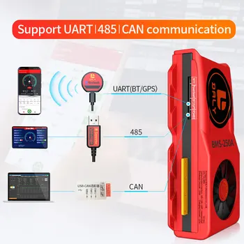 18650 smart BMS 14S 48V 80A 100A 120A Bluetooth 485 na USB zariadenie NTC UART softvér togther Lev LiFepo4 Batérie BMS S Ventilátorom