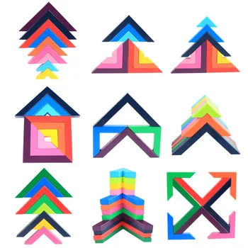 Detská Hračka Drevené Budovy Bloku Tvorivosti Pravý uhol Farebné Blok DIY Sekanie Vzdelávacie Monterssori Rainbow Drevené hračky