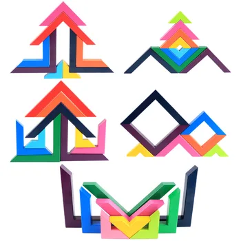 Detská Hračka Drevené Budovy Bloku Tvorivosti Pravý uhol Farebné Blok DIY Sekanie Vzdelávacie Monterssori Rainbow Drevené hračky
