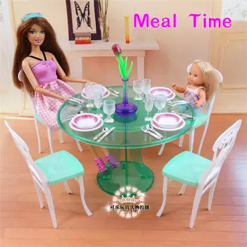 Pre Bábiku Barbie nábytok, doplnky, Obývacia izba, jedálenský stôl Vyhovovali kuchyňa, skrine, posteľ hračka darček dievča DIY Vianočný darček