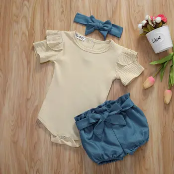 Detské Oblečenie 2020 Dieťa, Baby, Dievčatá, Letné Šaty, Krátky Rukáv Topy Kombinézu + Šortky + Hlavový Most