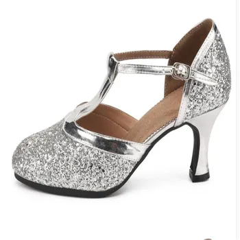 Zlaté dámske topánky 2019 žien plytké topánky latinské tanečné topánky na vysokom opätku s nízkou žien svadobné party topánky zlato, striebro