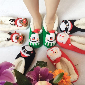 Krásne Vianoce Ženy Papuče Plus Veľkosť Cartoon Santa Claus Penguin Plytké non-slip Mäkké Dámy Poschodí Ponožky Ploché Topánky