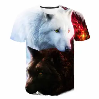 Letné T-shirt chlapec streetwear okrúhlym výstrihom, krátky rukáv top zvierat chlapec dievča bežné líška, pes, vlk 3D vytlačené detské oblečenie