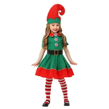 Vianočné Cosplay Kostýmy pre Deti, Dievčatá, Elf Grinch Šaty Nový Rok Xmas Party Green Santa claus Výkon Oblečenie s Klobúk