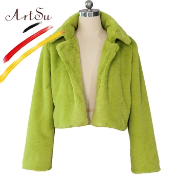 ArtSu Fashion Party Umelú Kožušinu Kabát Ženy, Biele, Zelené, Burgundské Modré Elegantné Shaggy Zimná Srsť Srsť Bunda Plus Veľkosť Krátky Kabát