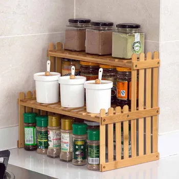 Domov Plochy Bambusu 2-Vrstvový Úložný Stojan Kúpeľňa Kuchyňa Fľaše Poličky Organizátor