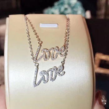 High-kvalitné ženské S925 mincový striebro zirkón LÁSKA prívesok náhrdelník elegantné ušľachtilý módny butik Valentína darček