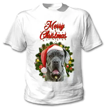 Neopolitan Mastiff Šťastné A Veselé Vianoce, Santa P1 Bavlna Biele Tričko