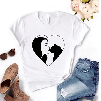 Mačka mama srdca Tlače Ženy tričko Bavlna Bežné Vtipné tričko Dar Pani Yong Dievča Top Tee 6 Farieb-1084