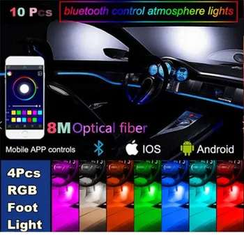 Interiéru vozidla okolitého svetla Auto EL Neon Pásy 8M Zvuk kontrolka RGB LED Dekoratívne Auto Atmosféru Lampy RGB nohy svetlá