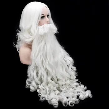 Vianočné Cosplay Parochňu Fúzy Santa Claus Fúzy Parochňu Bielej Kučeravé Dlhé Syntetické Vlasy Dospelých Cosplay Kostým Vianočný Darček Parochne