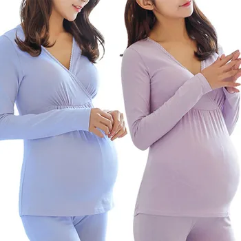 Materskej Tees Nightgown Dojčenie Tehotenstvo Sleepwear Tvaru Pyžamo Dlhý Rukáv Top Ženy Mäkké Clothings