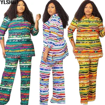 Dve 2 Kus Afriky Oblečenie Afrike 2020 Dashiki Split Tlač Afriky Šaty pre Ženy, Topy, Nohavice, Šaty Plus Veľkosť Oblečenie