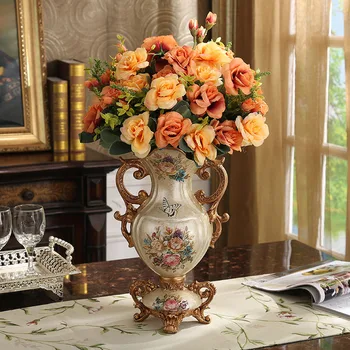 Európska Retro Luxusné Vázy Figúrky, Dekorácie Domov Umelý Kvet Usporiadanie Tvorivé Verandu Reštaurácia Živice Remesiel Dary
