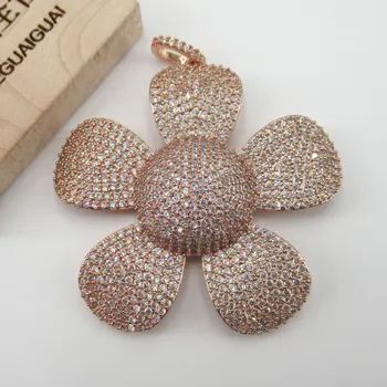 APDGG 48x48mm Kvet pozlátené kubický zirkón CZ Spevnené Konektor Charms náhrdelník s príveskom, Šperky DIY Šperky Zistenia