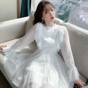 Elegantné Víla Šaty Žien Dlhý Rukáv Čipky Šifón Šaty Návrhára Bežné francúzsky kórejský Mini Šaty dámske Oblečenie na Jeseň 2020
