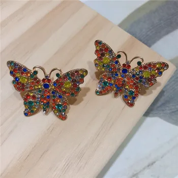 Rongho Značky Vintage Rainbow Crystal Motýľ náušnice pre ženy Brincos Hmyzu roztomilý náušnice femme šperky