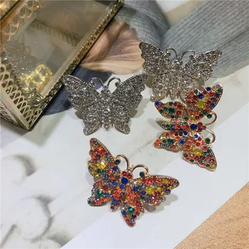 Rongho Značky Vintage Rainbow Crystal Motýľ náušnice pre ženy Brincos Hmyzu roztomilý náušnice femme šperky