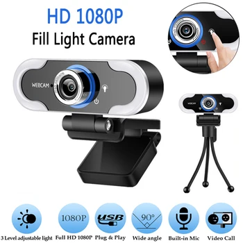 Nové Vyplniť Svetla Webová Kamera 1080P Full HD Webkamera 2MP Konferencie PC Kamera s Mikrofónom pre Live Broadcast Video Usb Webkamery