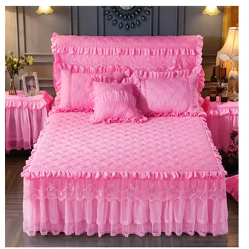 Expresná doprava zadarmo prešívaný čipky prikrývky čipky Princezná listy čipky bedskirt prešívaný čalúnená posteľ matrac kryt teplé bedcover