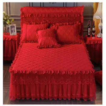 Expresná doprava zadarmo prešívaný čipky prikrývky čipky Princezná listy čipky bedskirt prešívaný čalúnená posteľ matrac kryt teplé bedcover