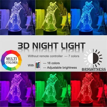 Roronoa Zoro Obrázok Led Nočné Svetlo pre Deti Spálne Dekorácie Japonské Anime Jeden Kus Nočného Darček v Pohode Nočný Stolík Lampa