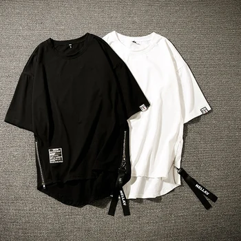 Muži 5 Štvrťroku Rukávom (T-shirts) Harajuku BF Hip-hop Lete Mens T-shirt Elegantné kórejský Štýl Tenký Priedušná Topy Voľné Muž Zips
