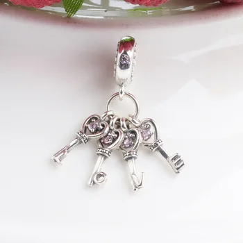 Skutočné 925 Sterling Silver Korálky kúzlo Kľúče Lásky Prívesok Charms Nosenie Náramku & Náhrdelník DIY Ženy Šperky