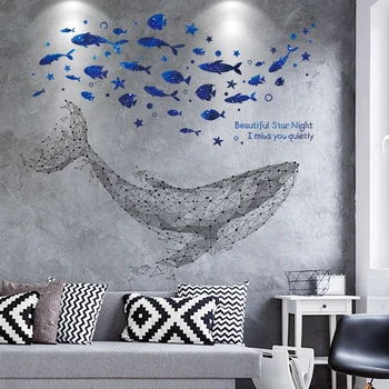 [shijuekongjian] Modrá Ryba Hviezdy Samolepky na Stenu DIY Veľryba Zvierat nástenná maľba Obtlačky pre Deti Izbách Dieťa Spálne Dom Dekorácie