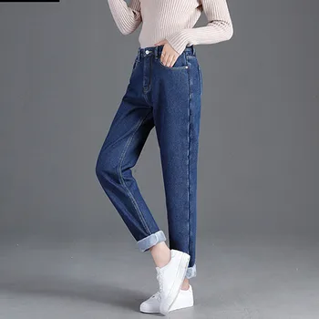 Teplé Jeans Nohavice Pre Ženy, Plus velvet hrubé džínsy 2020 jesenné a zimné nové voľné vysoký pás rovno širokú nohu hárem nohavice