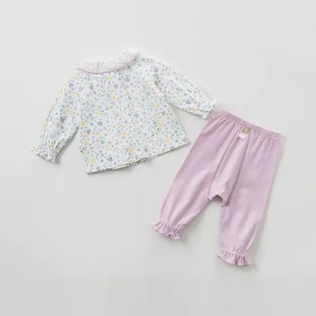 DBH10048 dave bella jar baby dievčatá módne fialové kvetinový oblečenie sady deti dlhý rukáv sady deti 2 ks oblek