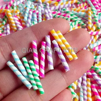200pcs Falošné Rainbow Candy Stick / Farebné Slamy Faux Candy druh cukroví Polevou Miniatúrne Sladkosti Deco Decoden