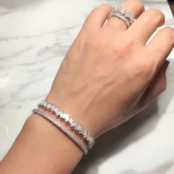 Janekelly dizajnér top módne doplnky jedinečný putá náramok a prsteň súpravy AAA zirkón micro pave ruke náramok