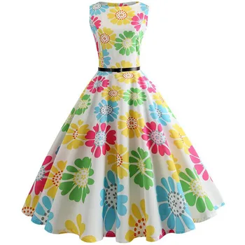 Kvetinový Tlač Vintage Šaty Žien Lete Pin Up Elegantný Strany Rockbility Šaty Plus Veľkosť-Line Office Sundress Vestidos