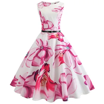 Kvetinový Tlač Vintage Šaty Žien Lete Pin Up Elegantný Strany Rockbility Šaty Plus Veľkosť-Line Office Sundress Vestidos