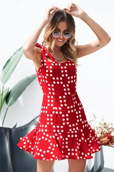 Červená polka dot čipky šaty ženy sexy backless A-line krátke šaty žena jar leto elegantné party plaviek sundress