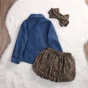AA 3KS Set Roztomilé Dieťa Dievčatá Oblečenie Letné Batoľa Deti Denim Topy+Leopard Culotte Sukne Oblečenie Detí Dievča Oblečenie Set sa
