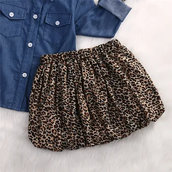 AA 3KS Set Roztomilé Dieťa Dievčatá Oblečenie Letné Batoľa Deti Denim Topy+Leopard Culotte Sukne Oblečenie Detí Dievča Oblečenie Set sa