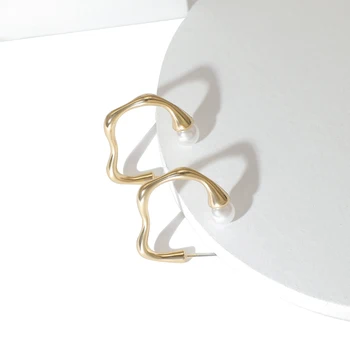 FLASHBUY Nepravidelný Zliatiny Dorp Náušnice pre Ženy Jednoduché Jedinečný Pearl Metal Vyhlásenie Earings Módne Šperky Pendientes