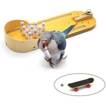2 Ks Vták Trik Školenia Hračky, Drevený Mini Desktop Bowling Skateboard Papagáj Hračky Vzdelávania Hračky pre Rôzne Papagáje
