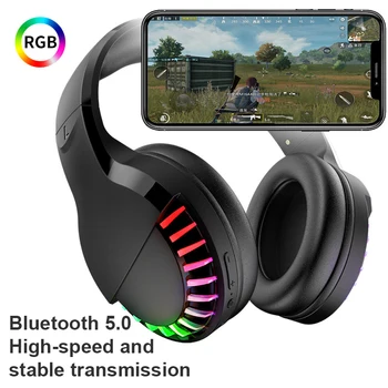 Herný Headset RGB Dual-Mode Bluetooth 5.0 Bezdrôtové Slúchadlá Skladacie Stereo Bass Šumu Slúchadlá PC Káblové