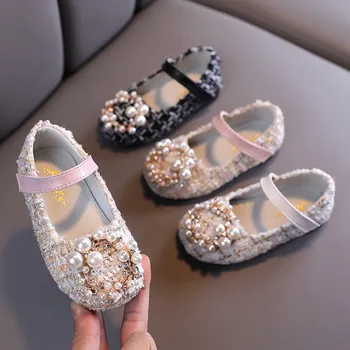 Deti, Dievčatá Pearl Crystal Princess Topánky 2021 Nové Svadobné Šaty protišmyková PU Kožené Ploché Tanečné Topánky pre Deti